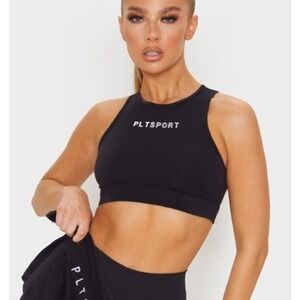 PrettyLittleThing PLT Sport Sports Bra Black Small New With Tags